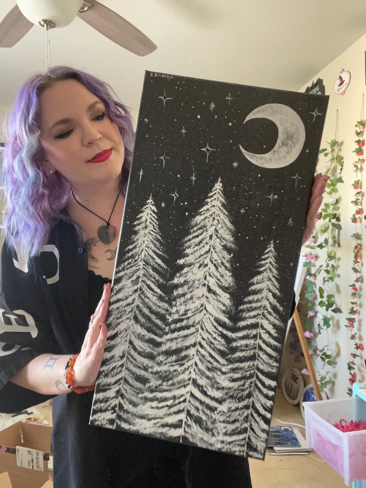 Black and White Night Sky Canvas Painting