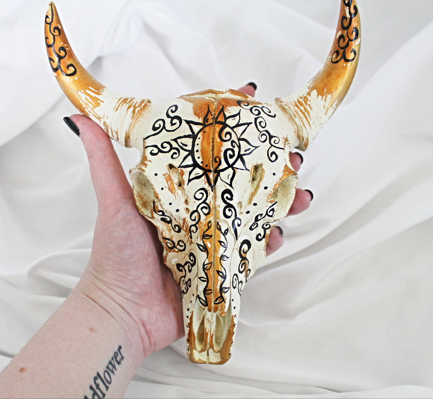 Golden Sun Bull Skull Wall Hanging