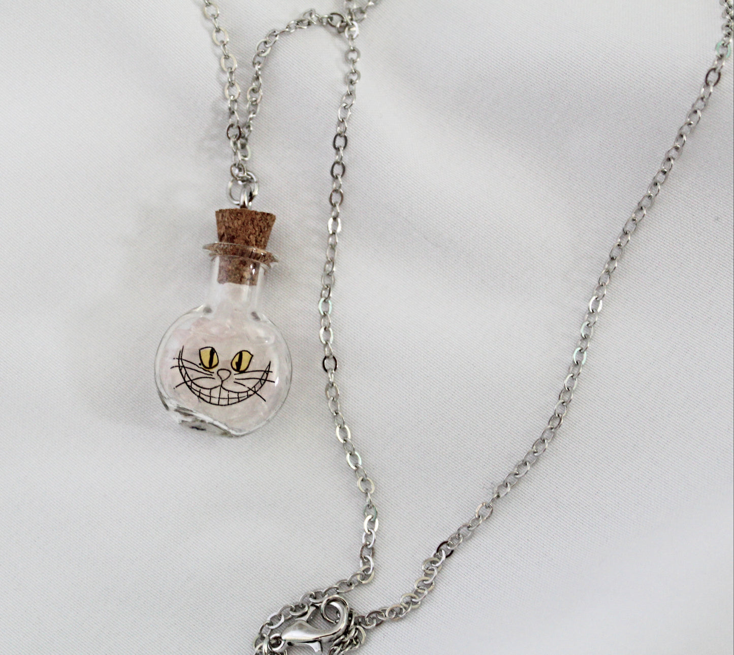 Cheshire Cat Rose Quartz Spell Jar Necklace