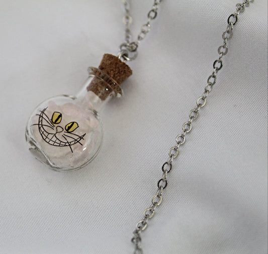 Cheshire Cat Rose Quartz Spell Jar Necklace