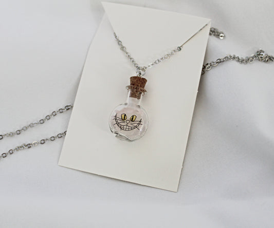 Cheshire Cat Rose Quartz Spell Jar Necklace
