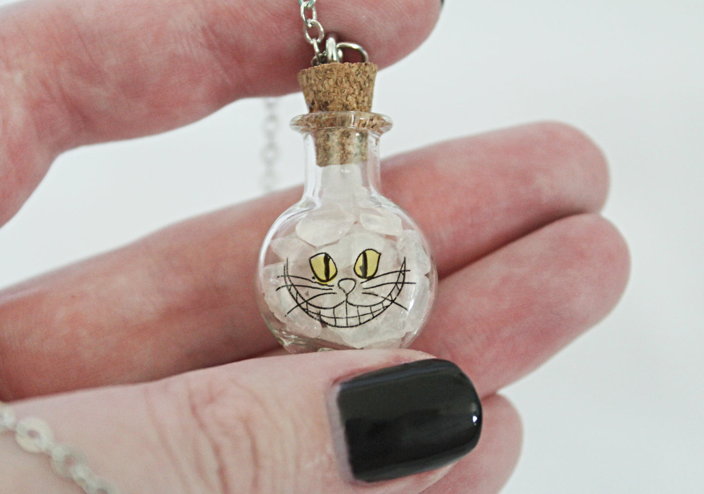 Cheshire Cat Rose Quartz Spell Jar Necklace