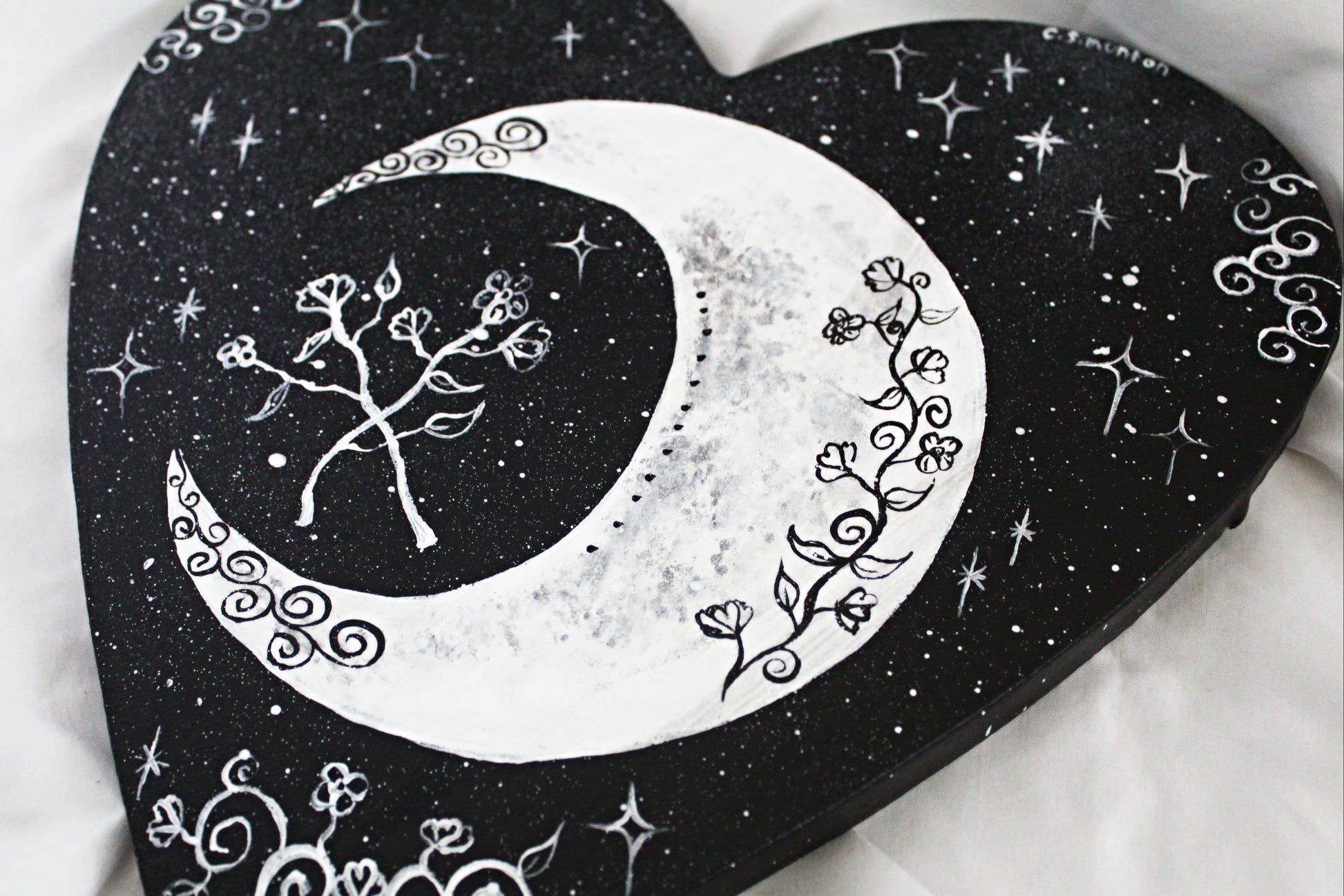 Heart Crescent Moon Painting – Wildflower Moon Magic