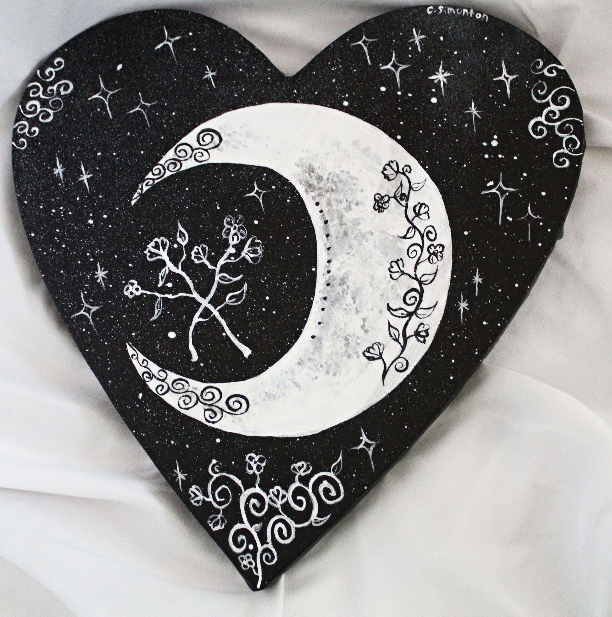 Heart Crescent Moon Painting – Wildflower Moon Magic