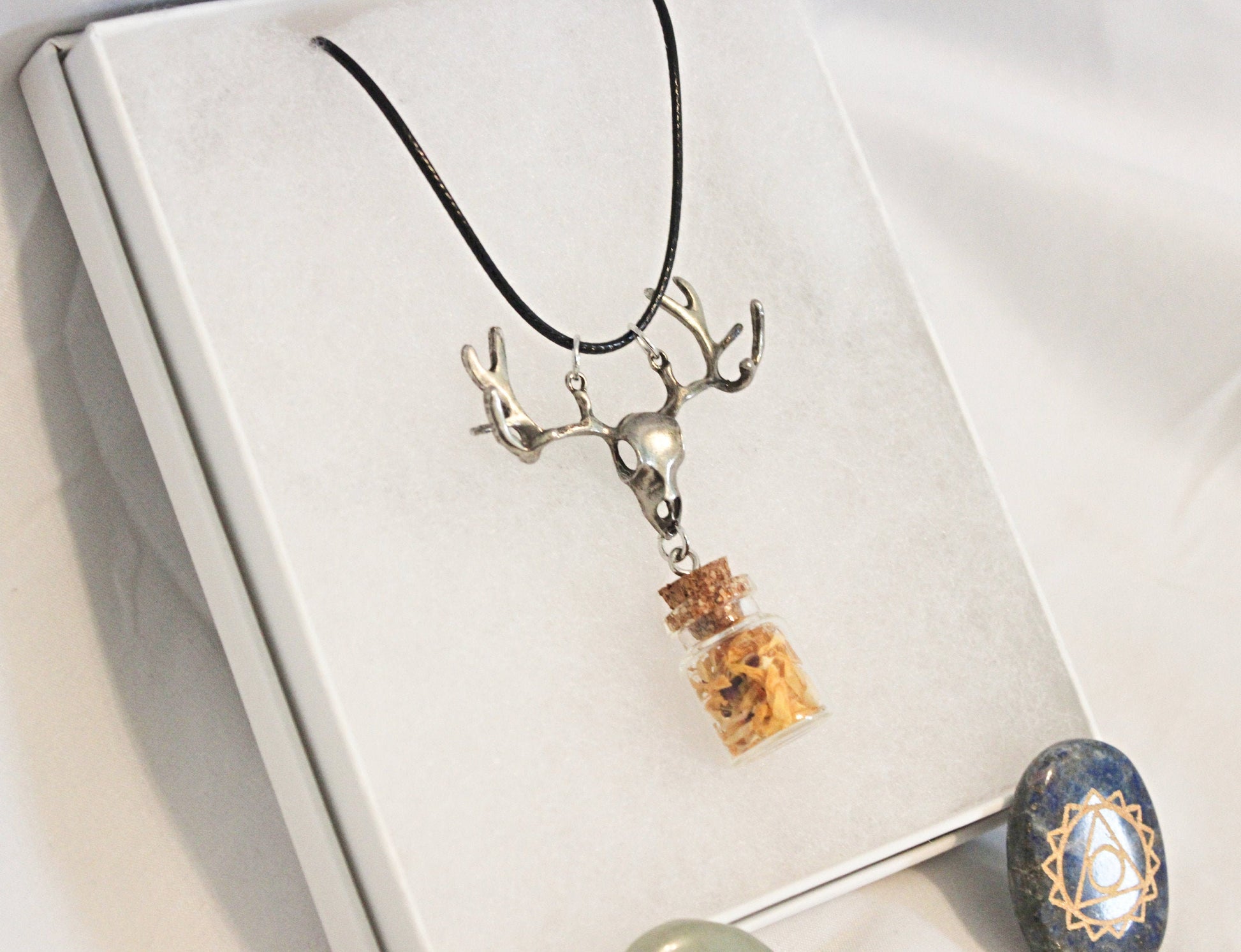 Elk Skull Spell Jar Necklace - Wildflower Moon Magic