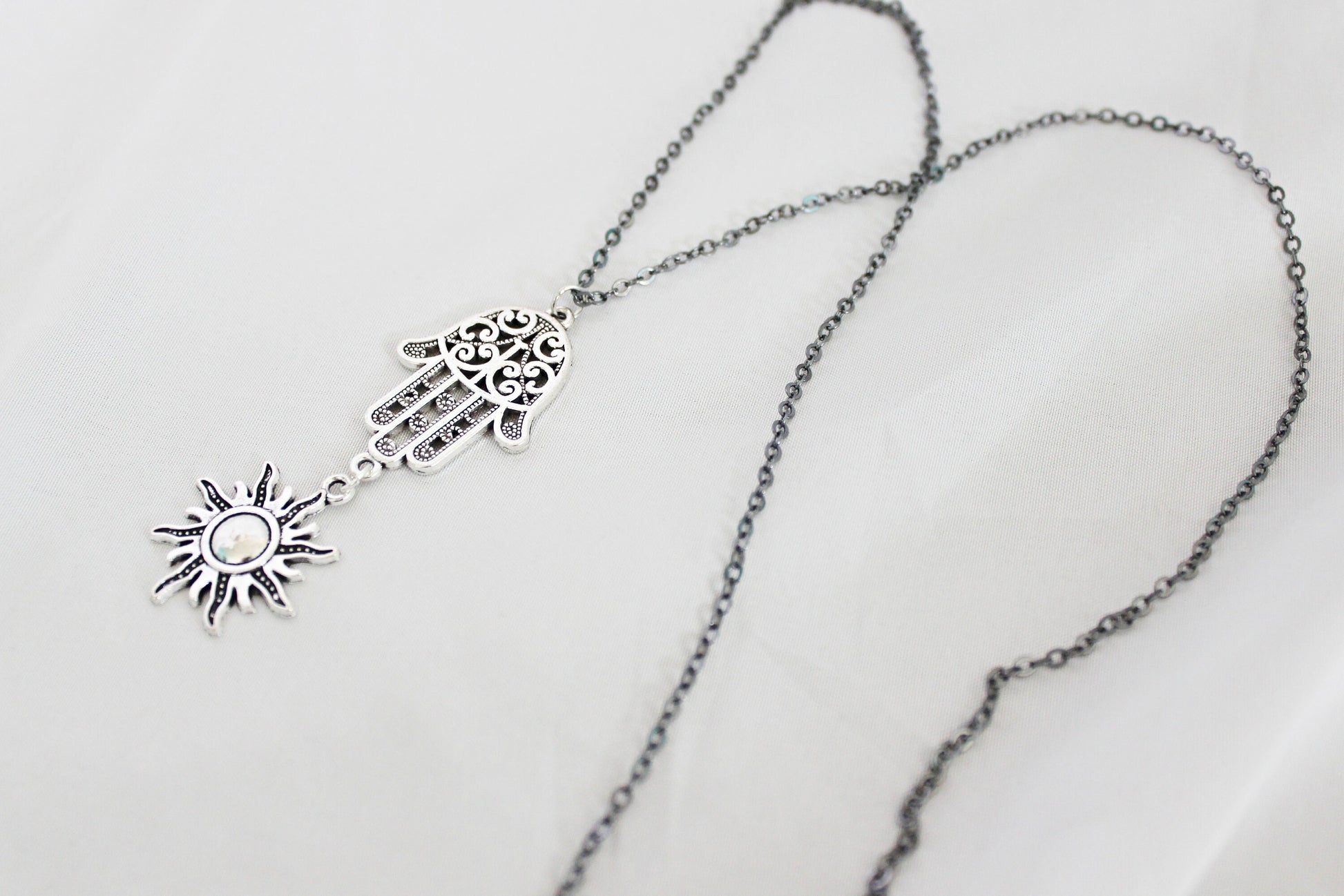 Hamsa and Sun Necklace - Wildflower Moon Magic