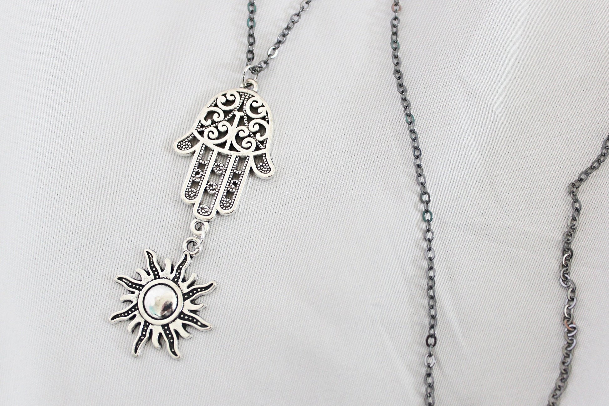 Hamsa and Sun Necklace - Wildflower Moon Magic
