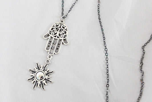 Hamsa and Sun Necklace - Wildflower Moon Magic