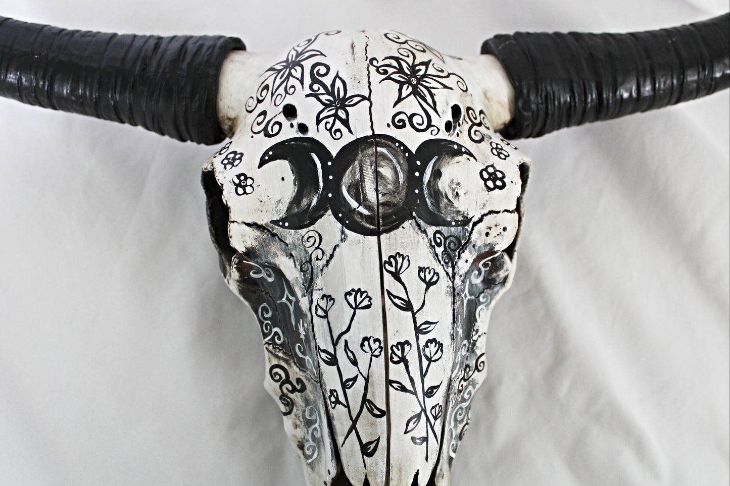 Large Triple Moon Bull Skull Wall Hanging - Wildflower Moon Magic