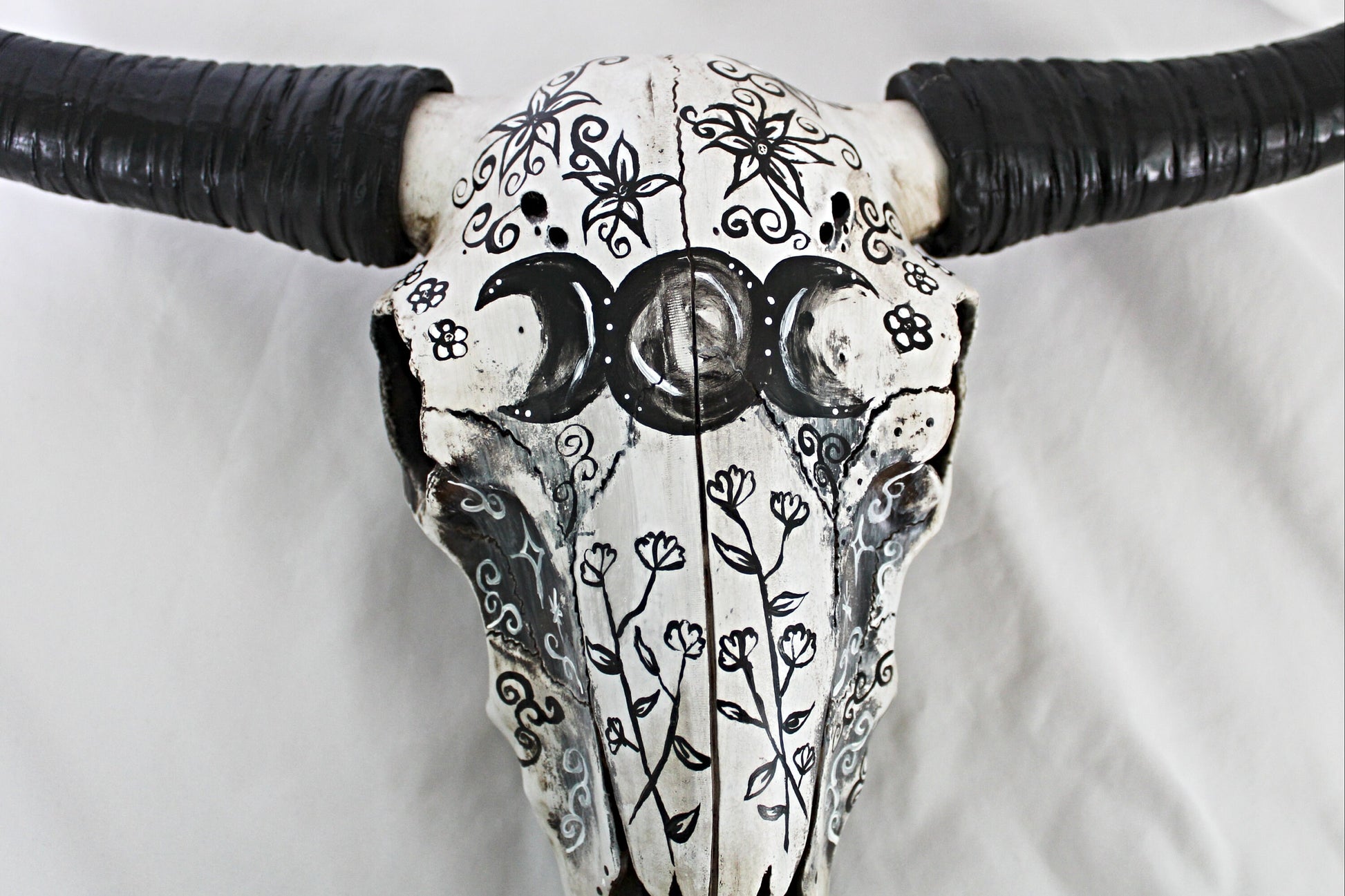 Large Triple Moon Bull Skull Wall Hanging - Wildflower Moon Magic
