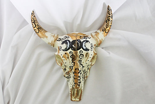 Gold Triple Moon Bull Skull Wall Hanging - Wildflower Moon Magic