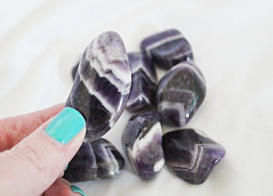 Chevron Amethyst Tumbled Stones (Ethically Sourced) - Wildflower Moon Magic