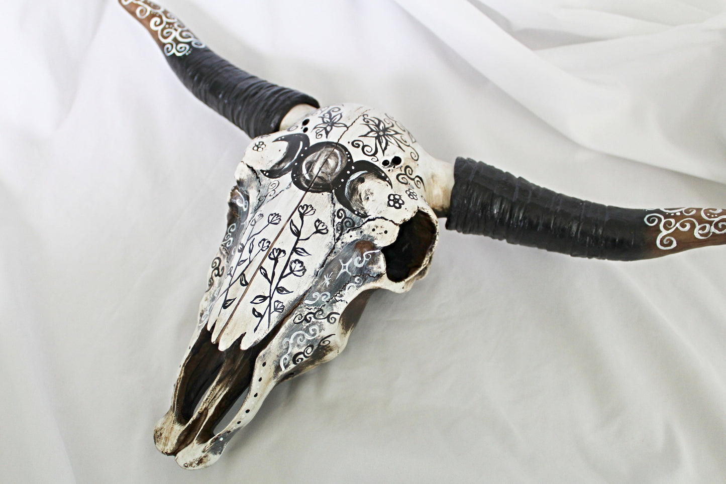 Large Triple Moon Bull Skull Wall Hanging - Wildflower Moon Magic