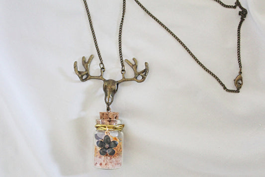 Elk Skull Little Jar of Happiness Necklace - Wildflower Moon Magic