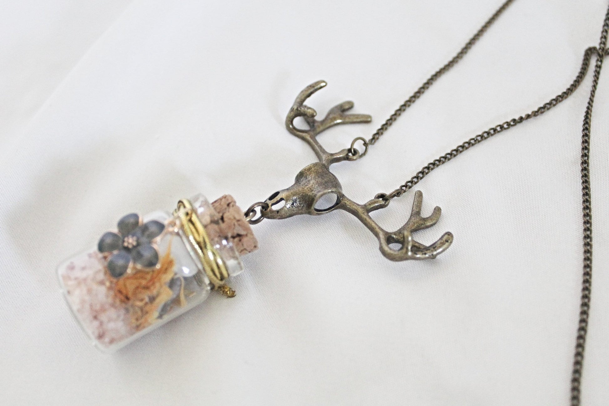 Elk Skull Little Jar of Happiness Necklace - Wildflower Moon Magic