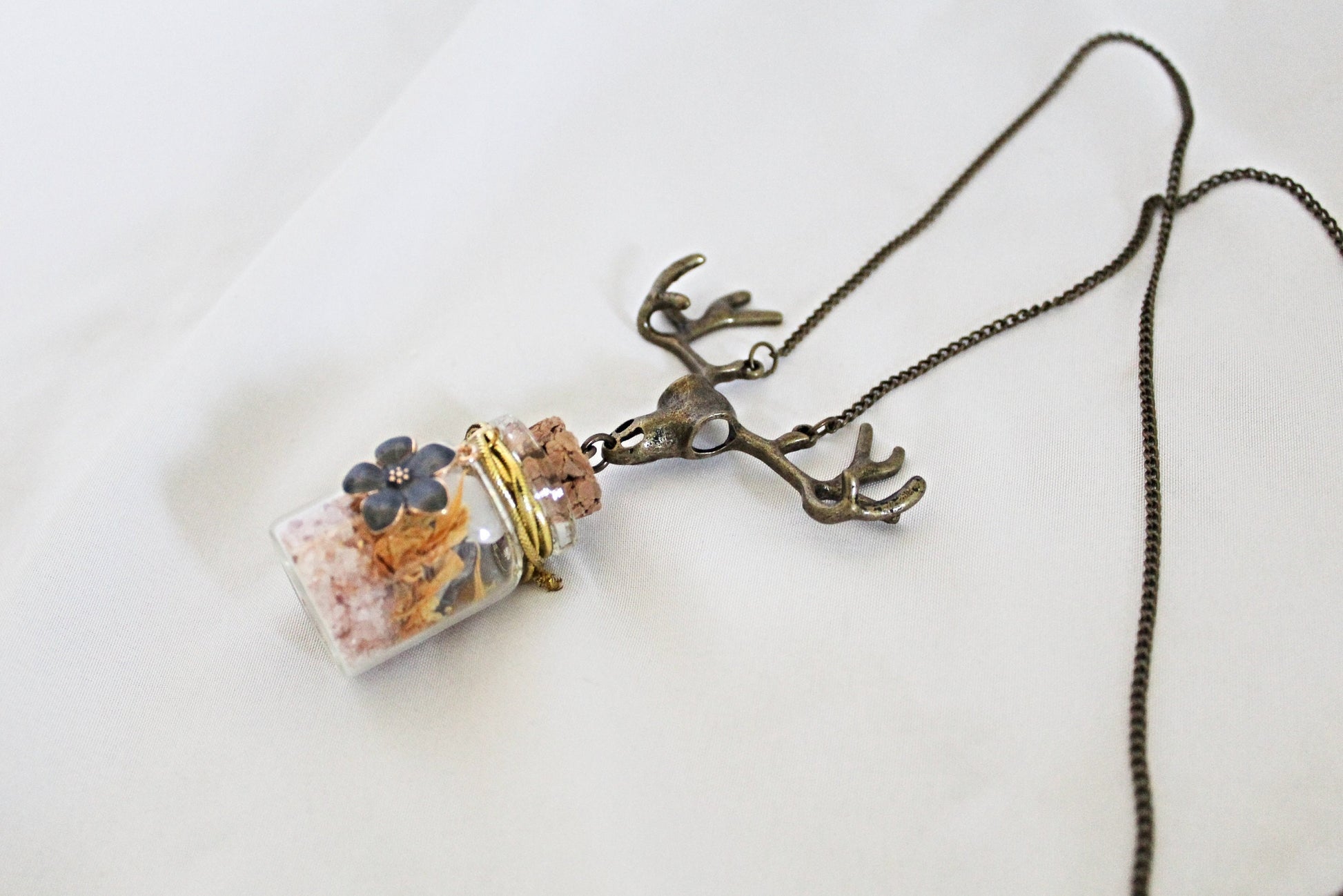 Elk Skull Little Jar of Happiness Necklace - Wildflower Moon Magic
