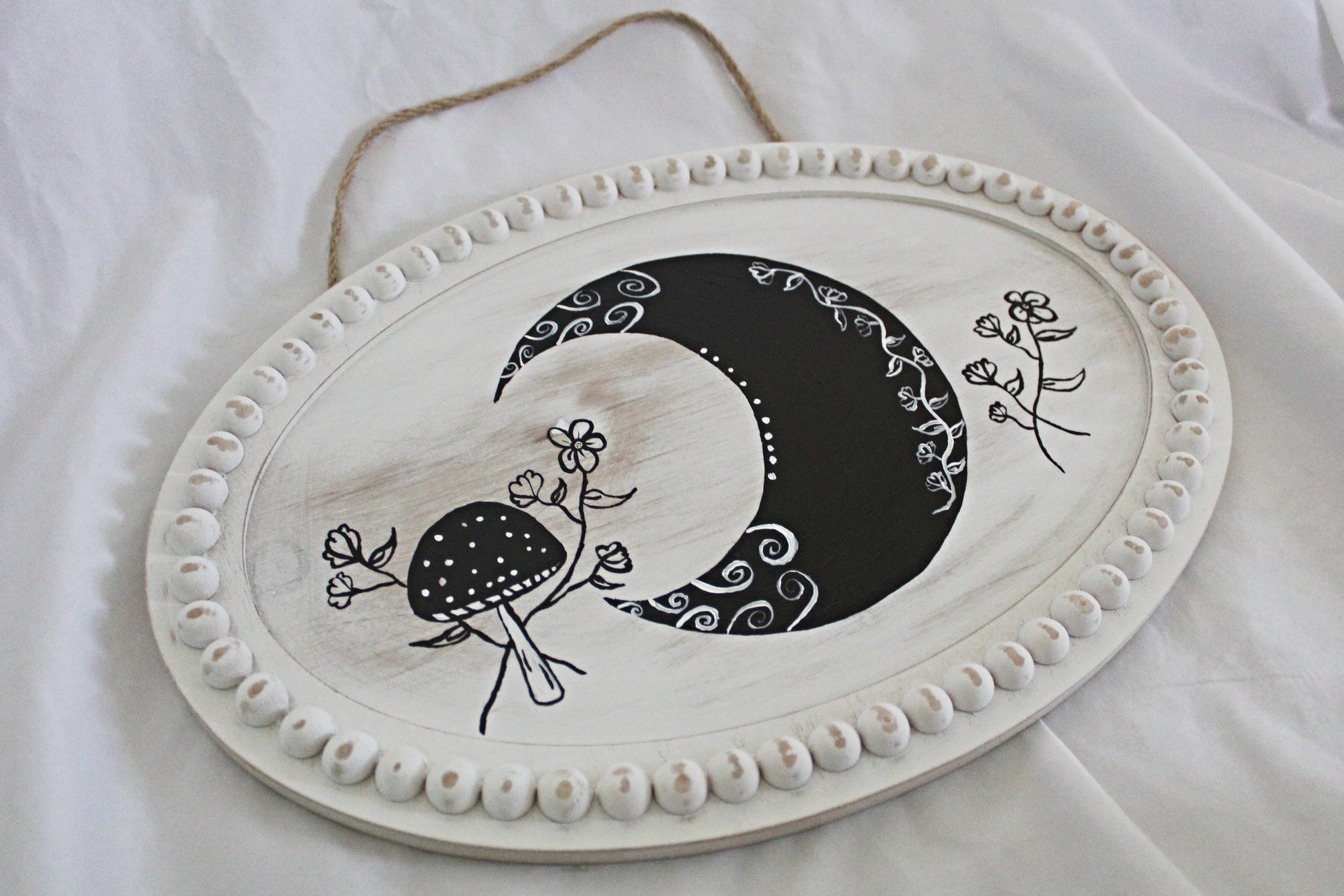 Crescent Moon Wall Hanging, Witch Wall Hanging, Witchy Sign, Moon Art, Witch Art, Wildflowers Art, Mushroom Art - Wildflower Moon Magic