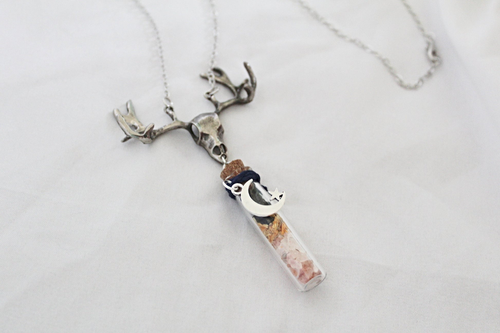 Elk Spell Jar Necklace, Little Jar of Protection Necklace, Spell Jar Necklace, Elk Skull Necklace - Wildflower Moon Magic
