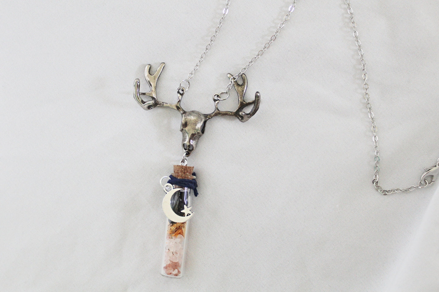 Elk Spell Jar Necklace, Little Jar of Protection Necklace, Spell Jar Necklace, Elk Skull Necklace - Wildflower Moon Magic