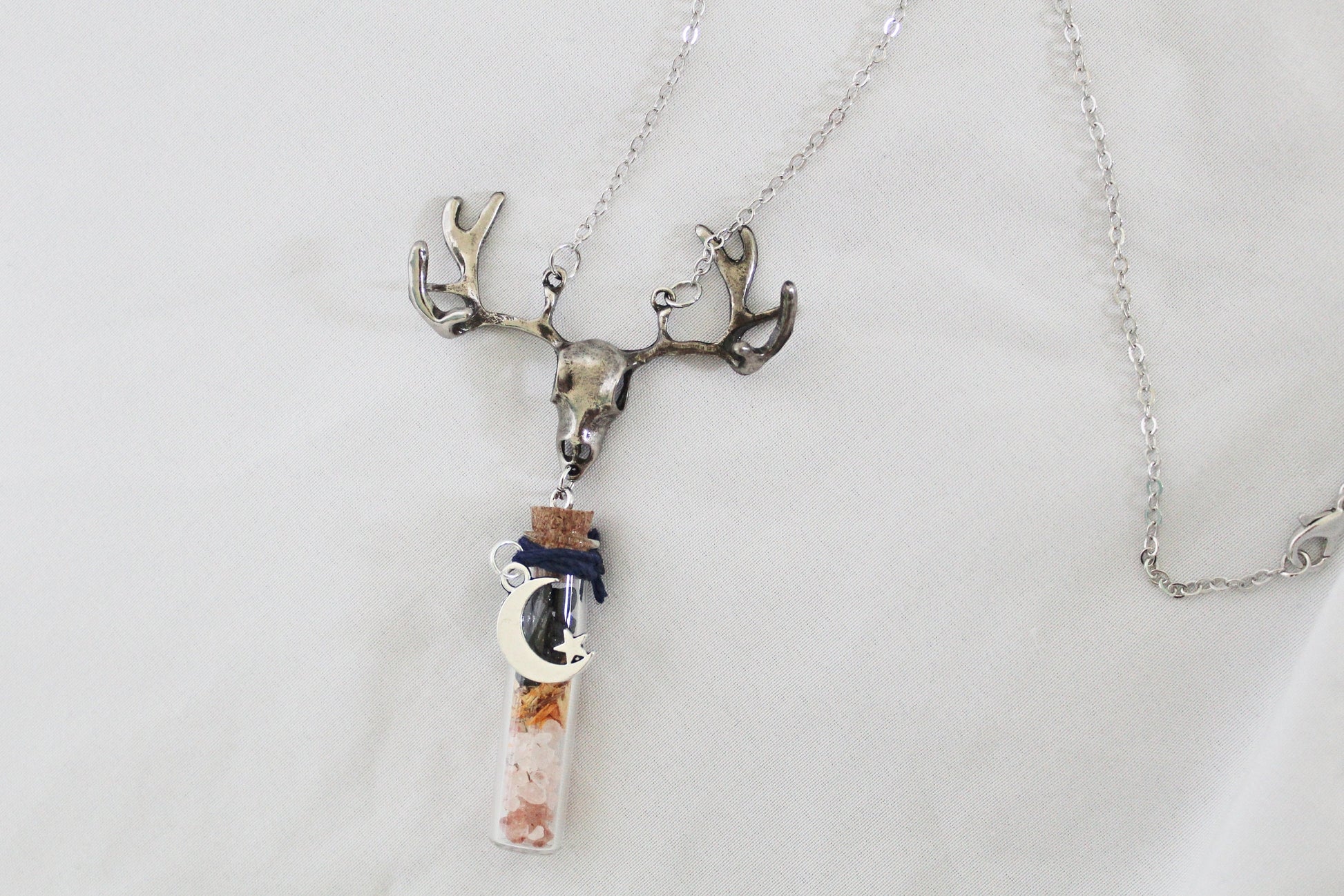 Elk Spell Jar Necklace, Little Jar of Protection Necklace, Spell Jar Necklace, Elk Skull Necklace - Wildflower Moon Magic
