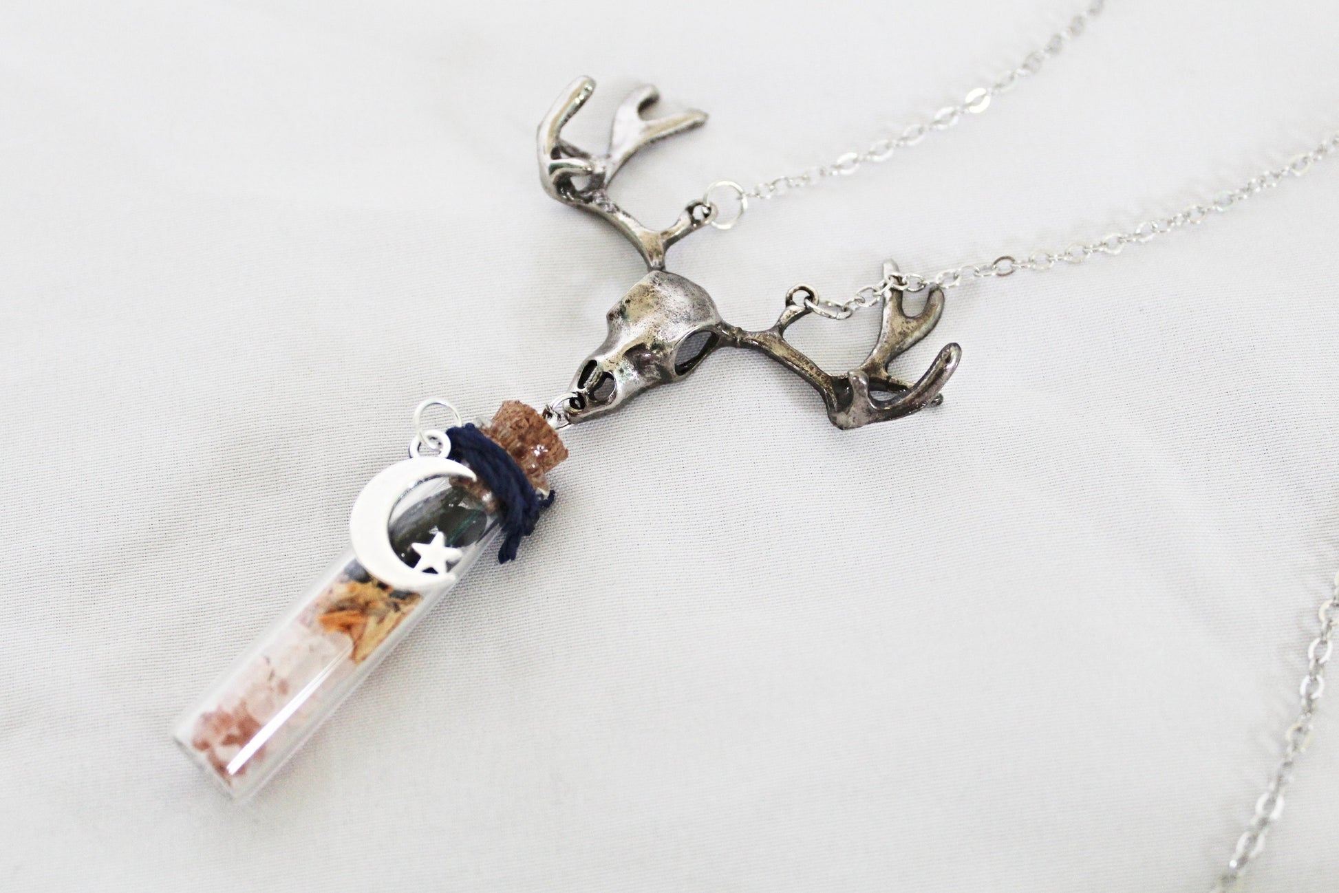 Elk Spell Jar Necklace, Little Jar of Protection Necklace, Spell Jar Necklace, Elk Skull Necklace - Wildflower Moon Magic