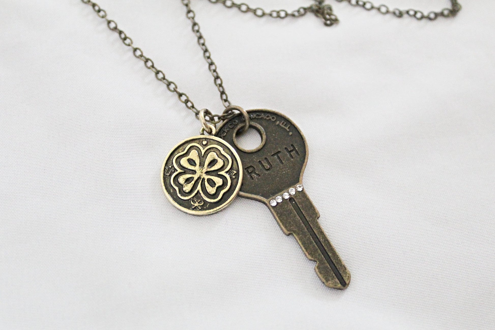 Good Luck Key and Shamrock Necklace - Wildflower Moon Magic