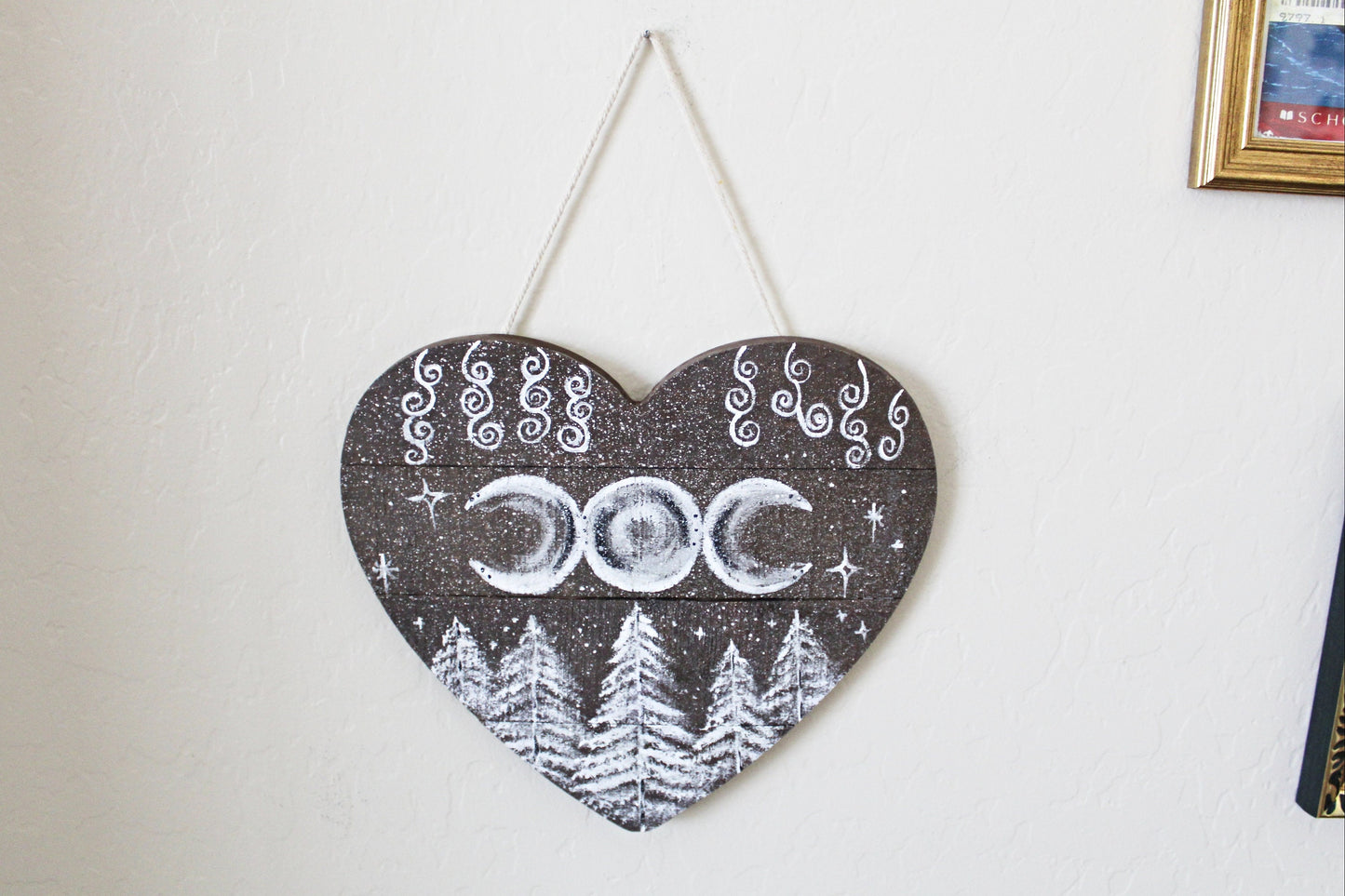 Triple Moon Heart Witch Sign Wall Hanging
