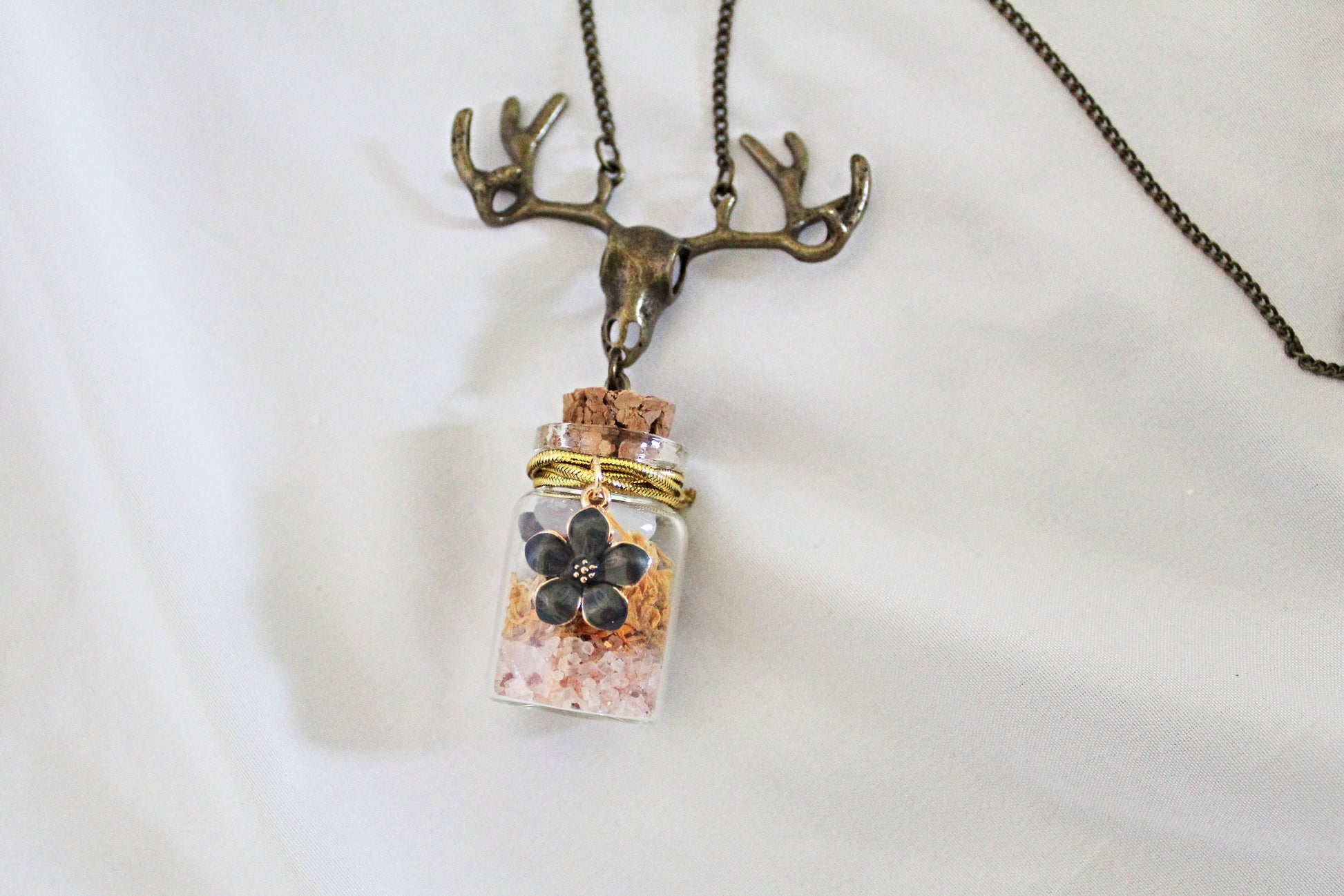 Elk Skull Little Jar of Happiness Necklace - Wildflower Moon Magic