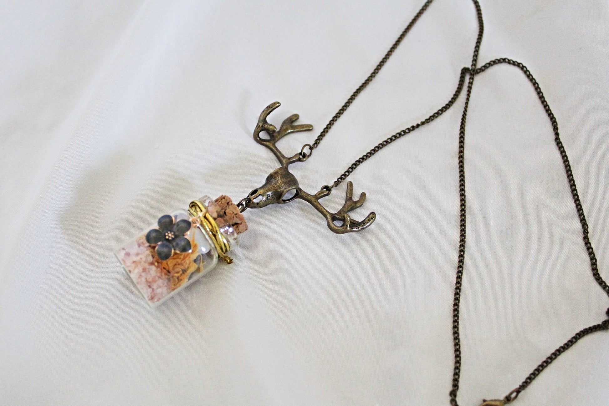 Elk Skull Little Jar of Happiness Necklace - Wildflower Moon Magic