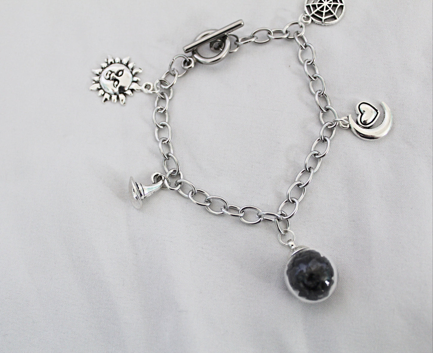 Witch Charm Bracelet Featuring Black Tourmaline - Wildflower Moon Magic