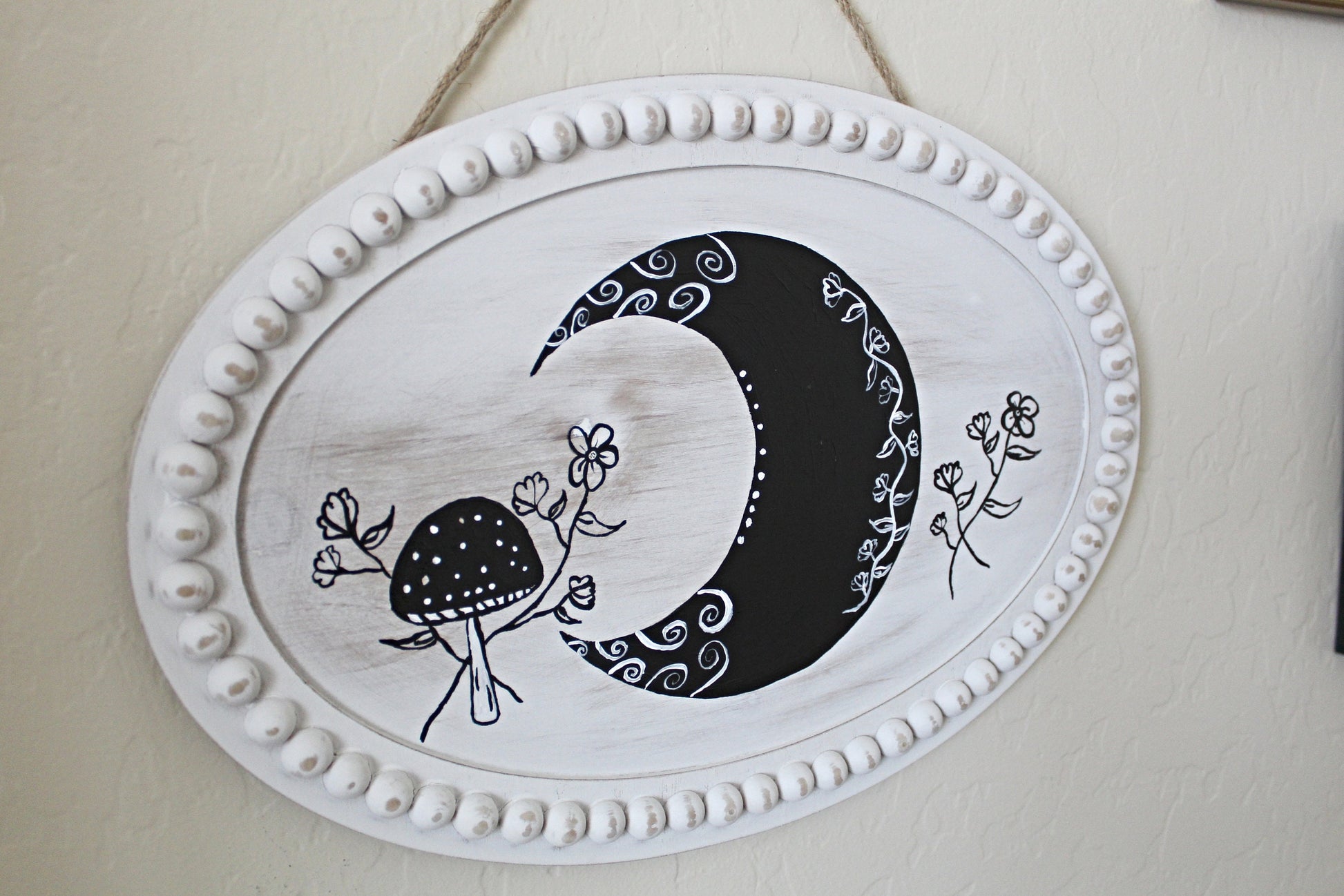 Crescent Moon Wall Hanging, Witch Wall Hanging, Witchy Sign, Moon Art, Witch Art, Wildflowers Art, Mushroom Art - Wildflower Moon Magic