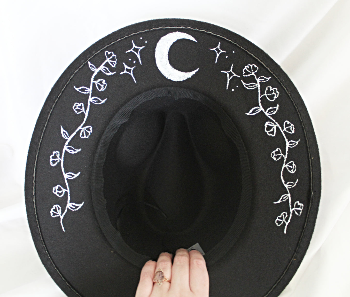 Hand Painted Witchy Crescent Moon Hat