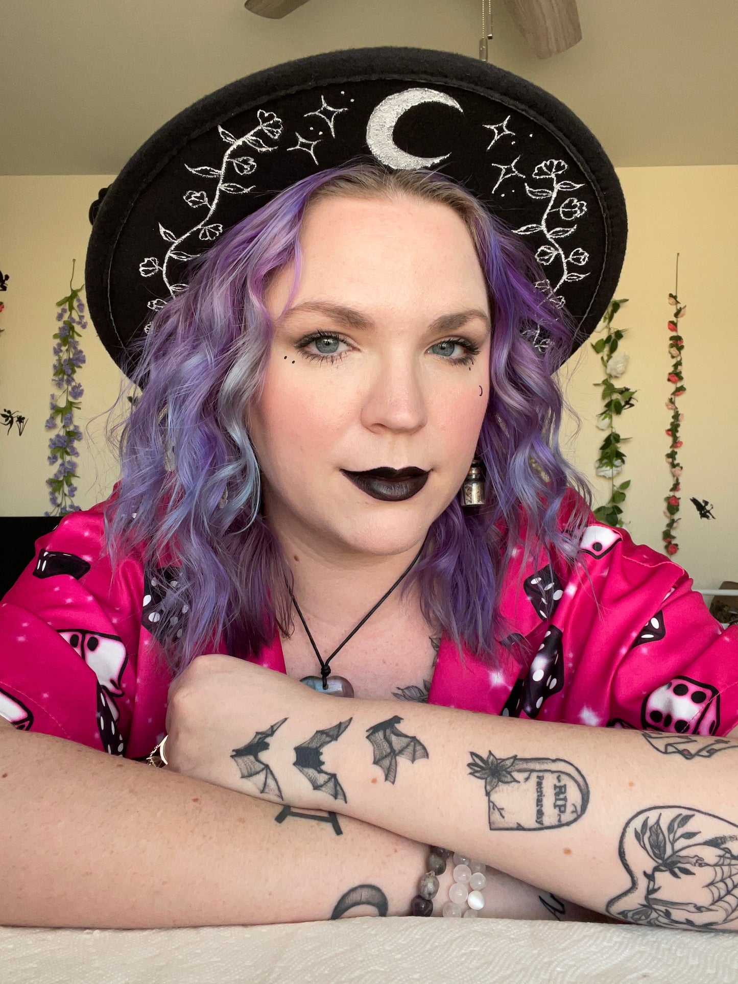 Hand Painted Witchy Crescent Moon Hat