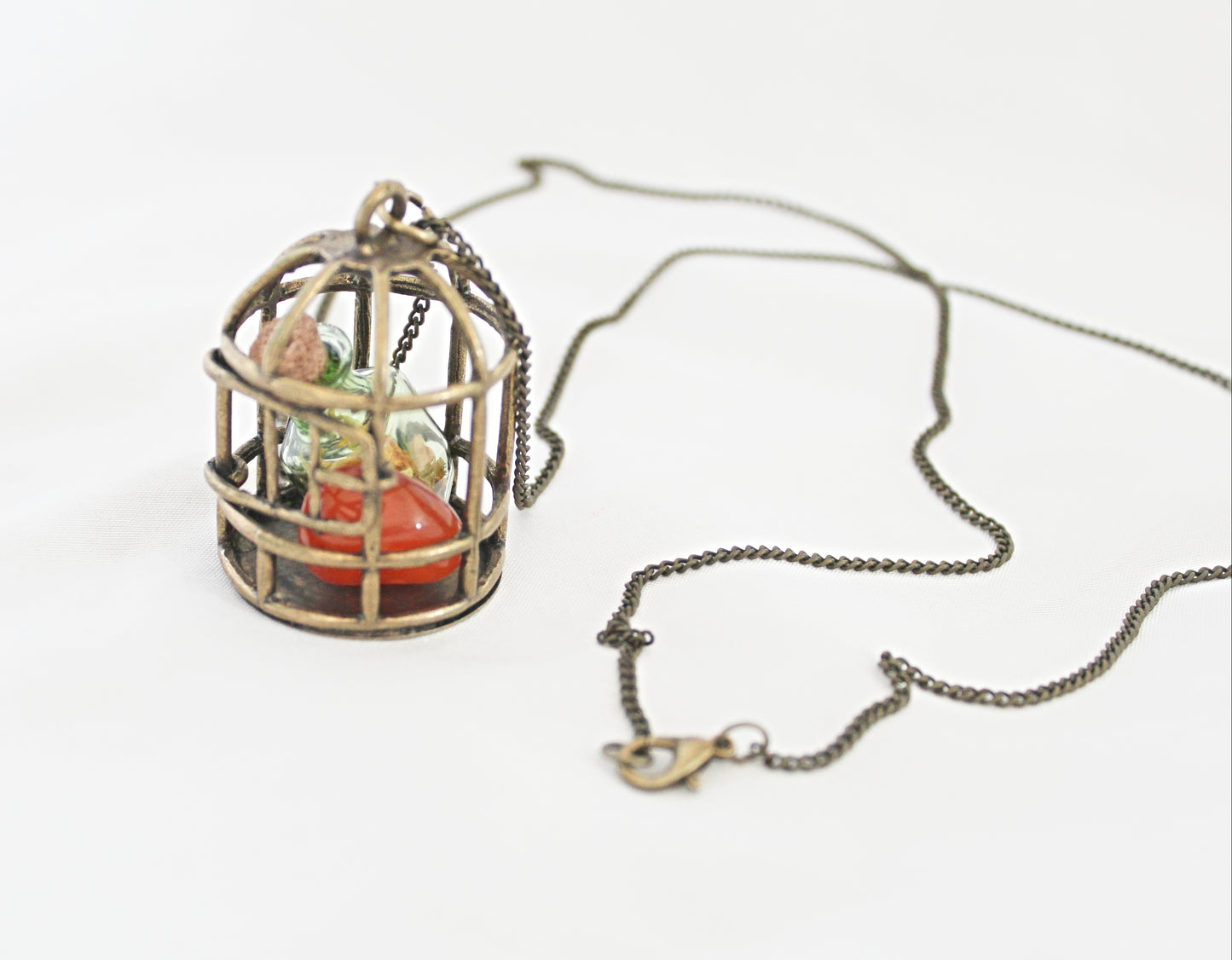 Birdcage Crystal Necklace featuring Calendula Spell Jar and Carnelian