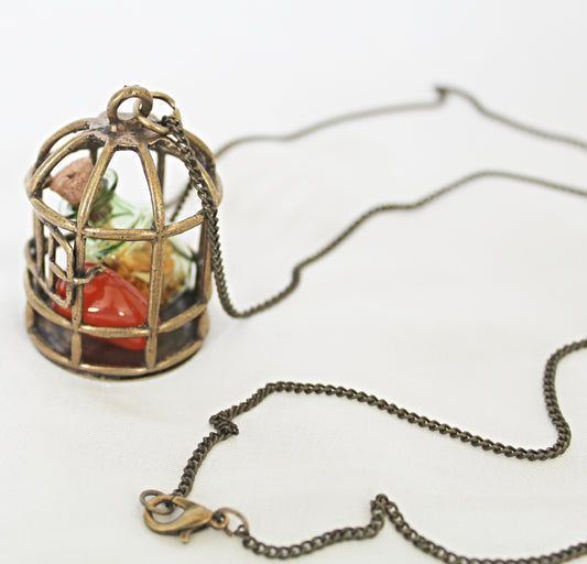 Birdcage Crystal Necklace featuring Calendula Spell Jar and Carnelian