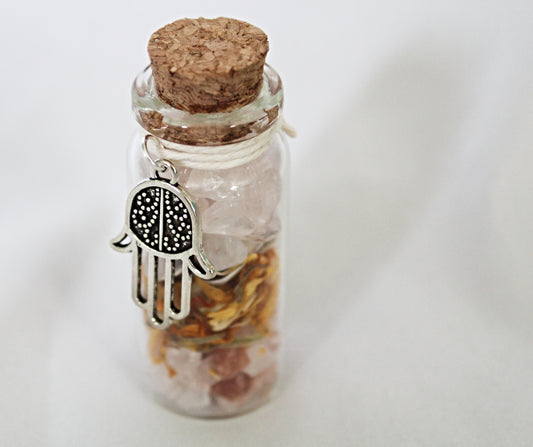 Spell Jar Featuring Seashells and Hamsa Charm