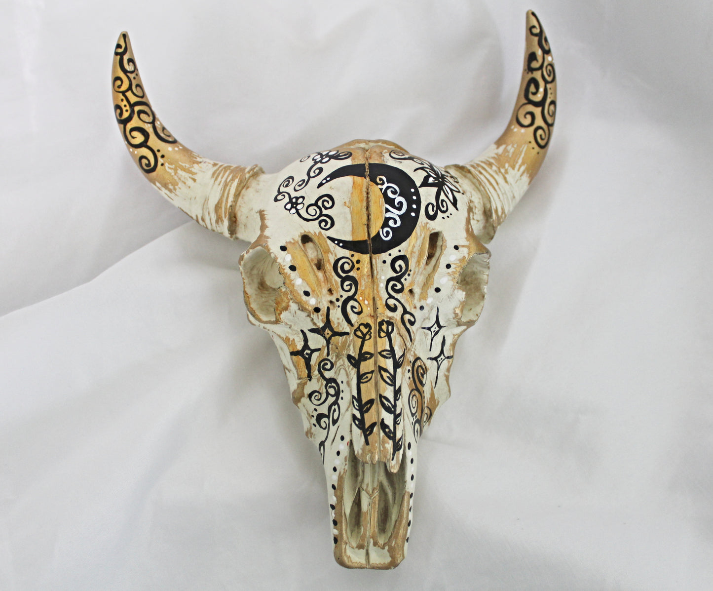 Moon and Floral Bull Skull Wall Hanging