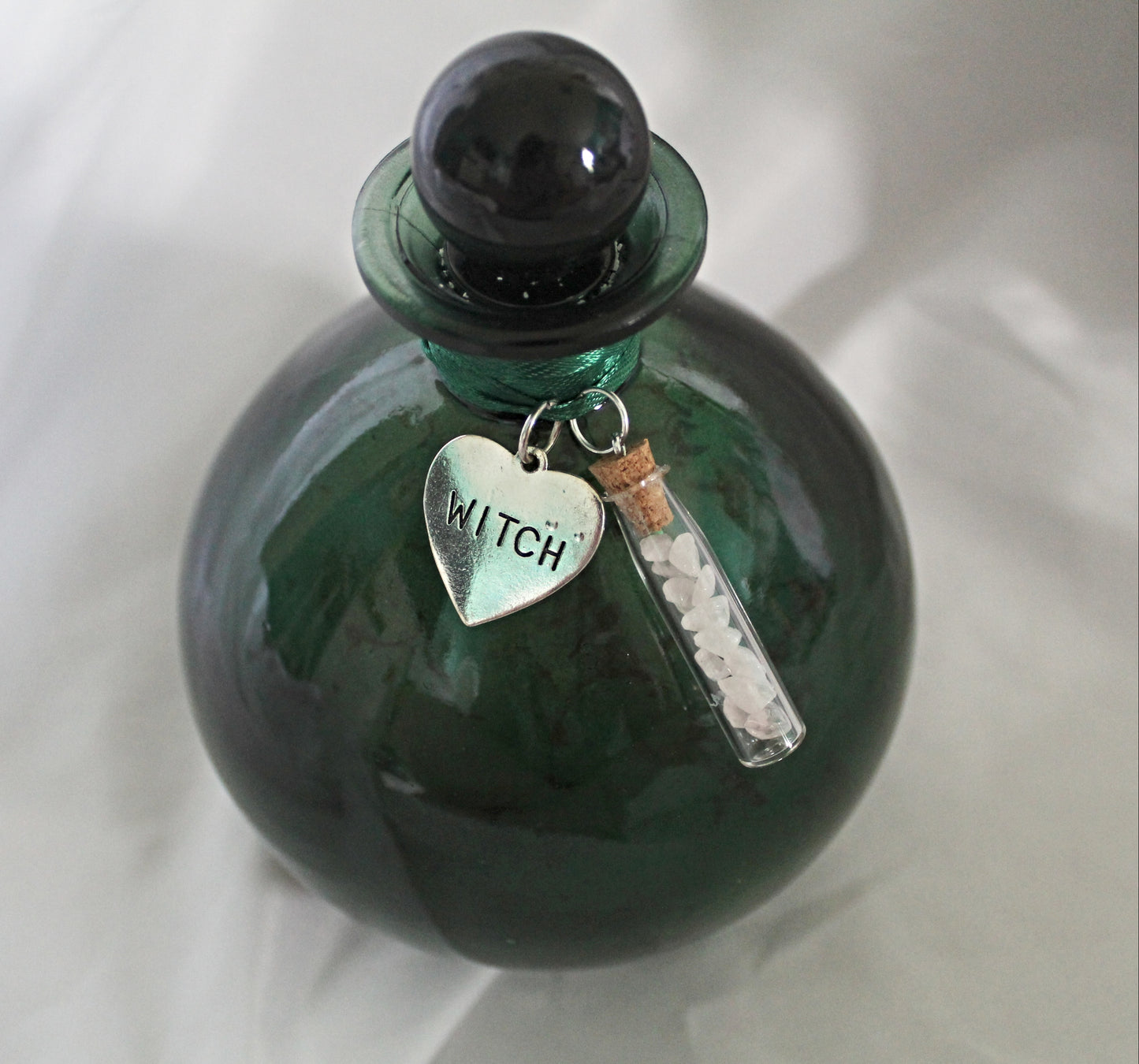 Potion Bottle Bath Salts Featuring Witch Charm and Rose Quartz Charm